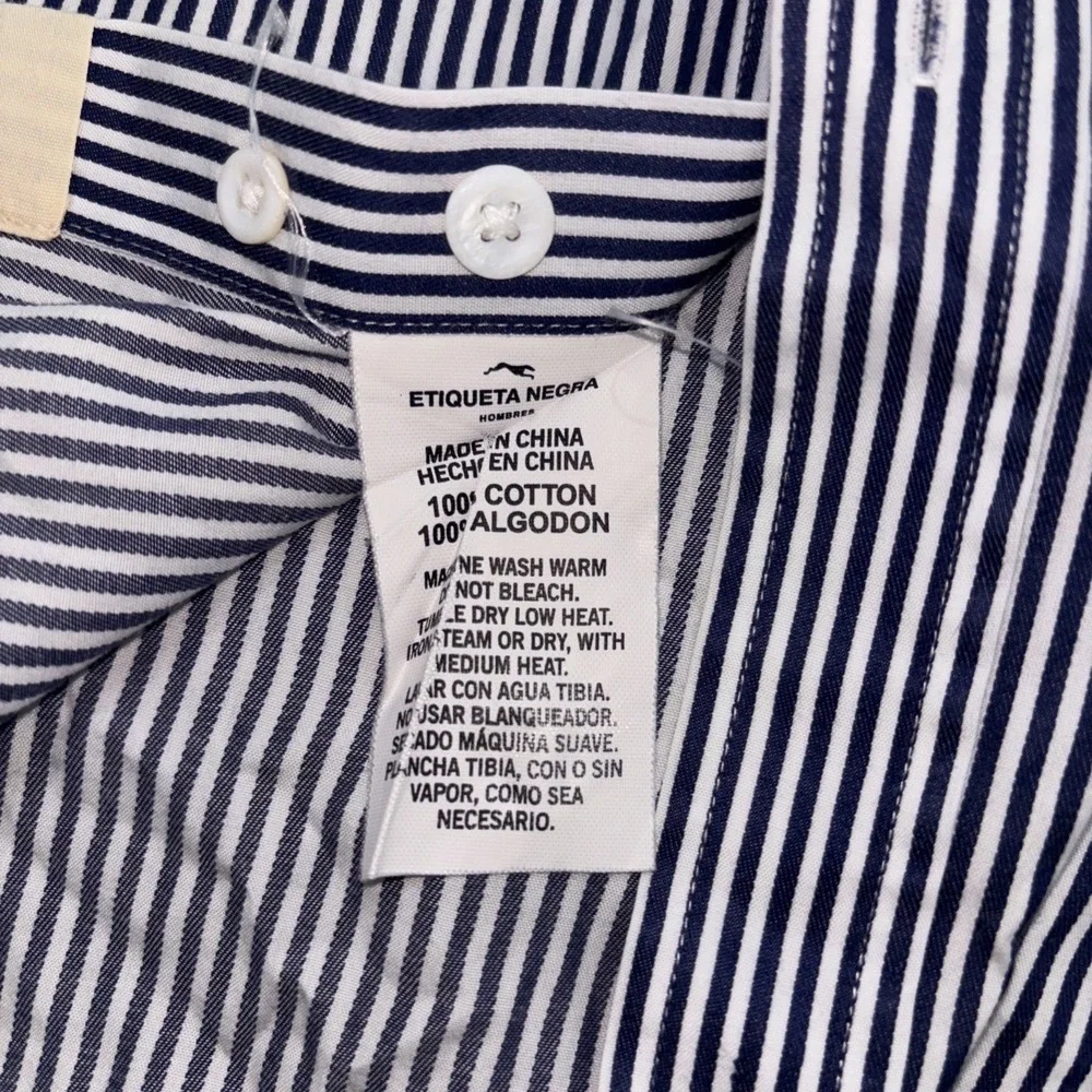 Etiqueta Negra Button Down Dress Blue White stripe Long sleeve Sz L Poplin 80/2 - Picture 4 of 7